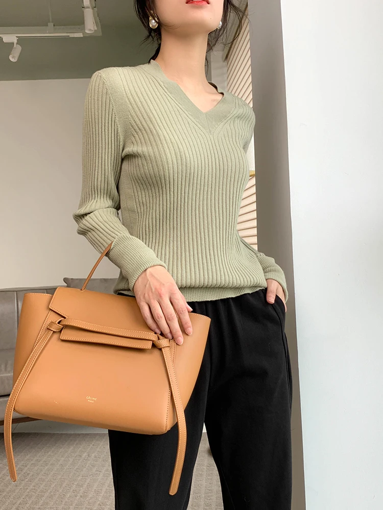 Women Pullovers Wool knitted Sweaters V neck pullover Fall Winter Bottoming knit Natural Silk Basic Sweater