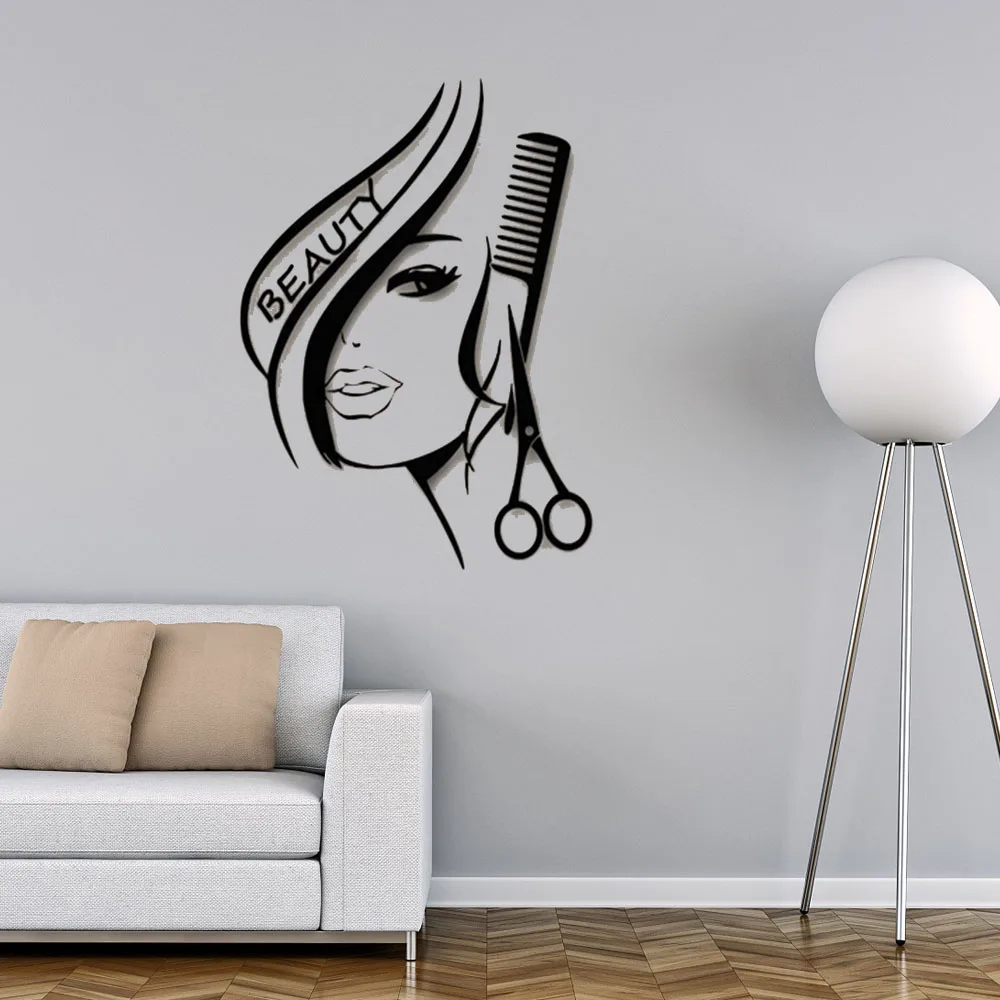 

Removable Hair Beauty Salon Barbershop Sexy Girl Wall Decoration Decal Stickers free shipping