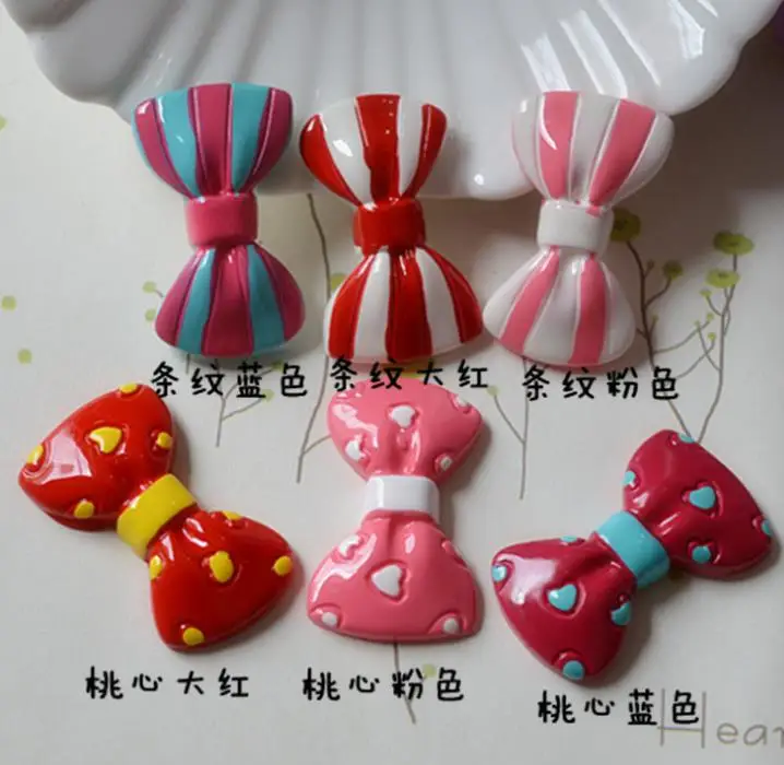 Оптовая продажа кавайные персиковые сердца Лук кабошоны полосатый лук плоская