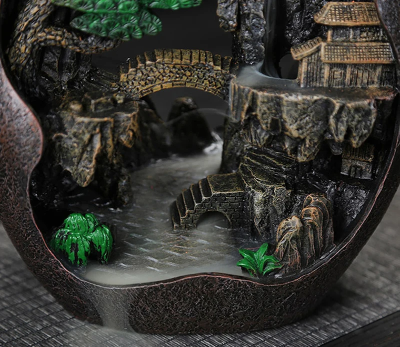 mountain river waterfall incense burner creative home decor incense holder portable resin smoke backflow censer handicrafts free global shipping