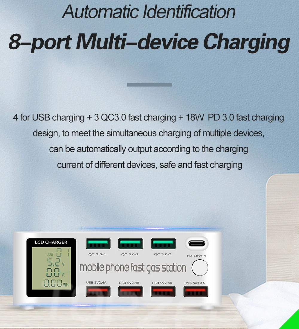quick charge 3 0 usb charger adapter 100w 8 ports lcd display hub type c pd fast phone charger for iphone xiaomi huawei free global shipping