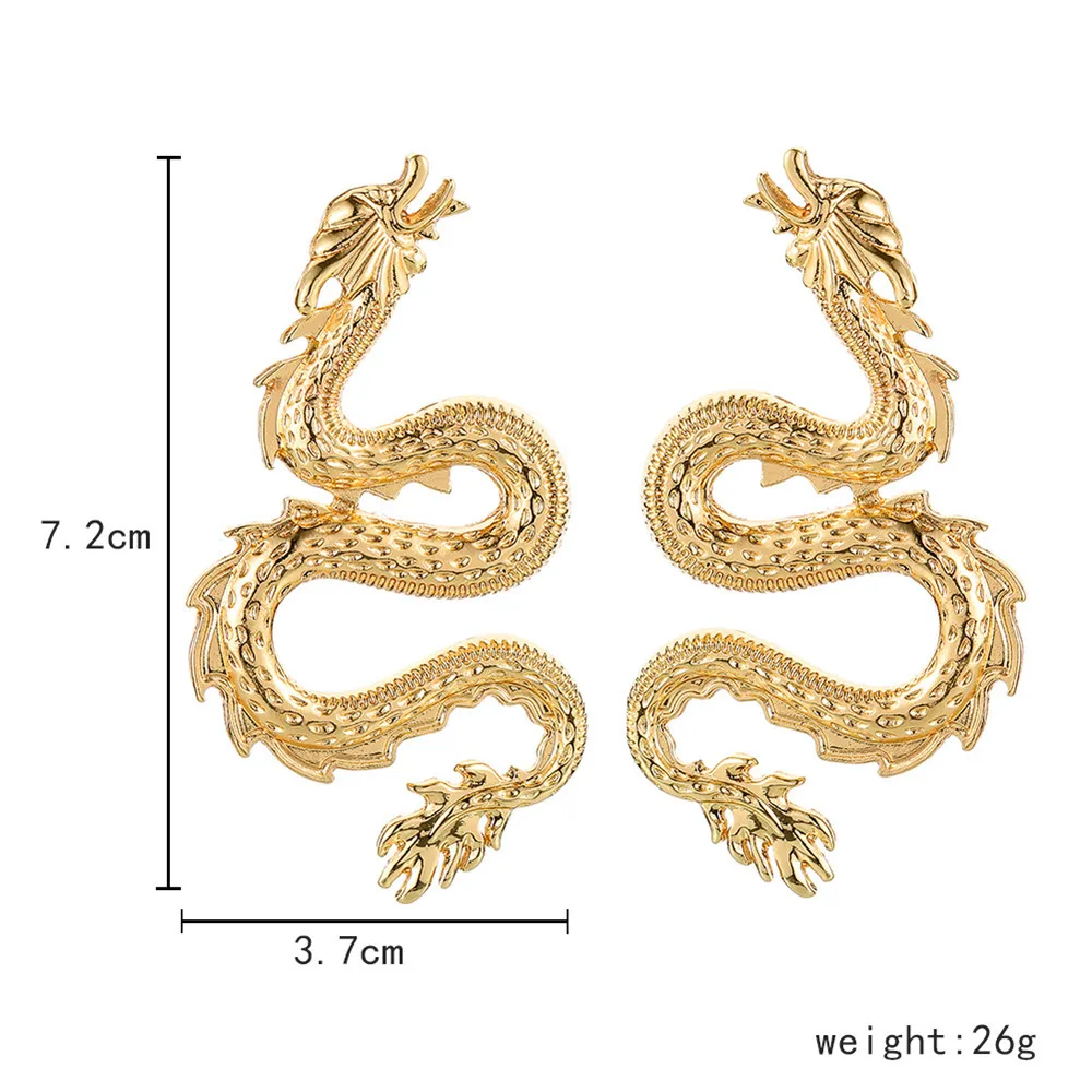 

Vintage Dragon Roar Earrings For Women Female Jewelry Geometric Gold Color Metal Stud Earrings Statement Party Gifts