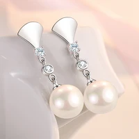 kofsac new vintage fan shiny zircon pearl drop earring girl jewelry 925 sterling silver earrings for women wedding accessories