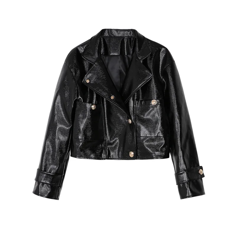 

DEAT 2021 New Spring And Summer Fashion Casual Long Sleeve Single Breasted Slim PU Leather Short Coat Women SH480