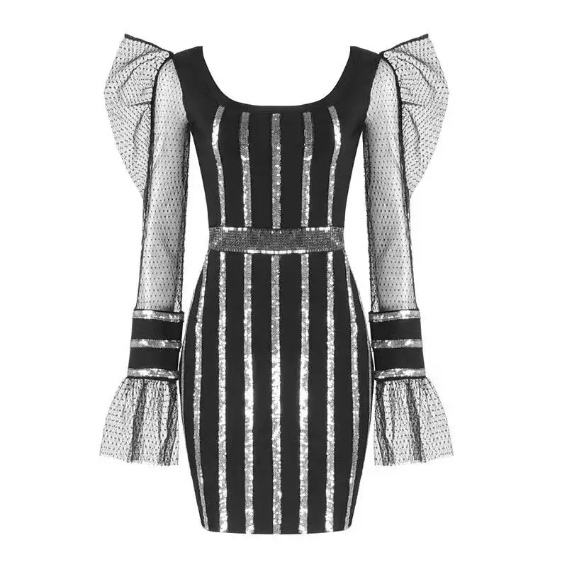 Оптовая продажа новейшее женское платье черное Сетчатое Расшитое бисером модное