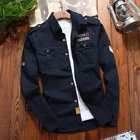 Мужская хлопковая рубашка в стиле милитари, повседневная приталенная винтажная ретро-куртка цвета хаки с длинным рукавом и карманом, уличная одежда, Прямая поставка