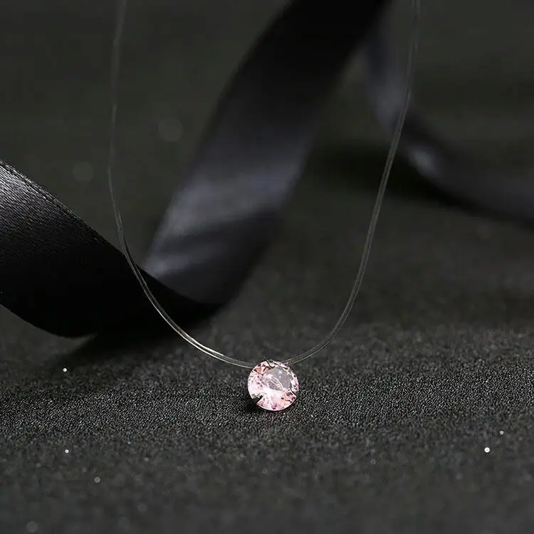 Pink Новинка, модное квадратное ожерелье из искусственного жемчуга, циркония, циркония, невидимое прозрачное женское ожерелье с леской - Окраска металла: Pink