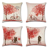 new red love tree pillow case couple bike cushion cover home decorative 4545cm valentines day linen sofa car pillowcase