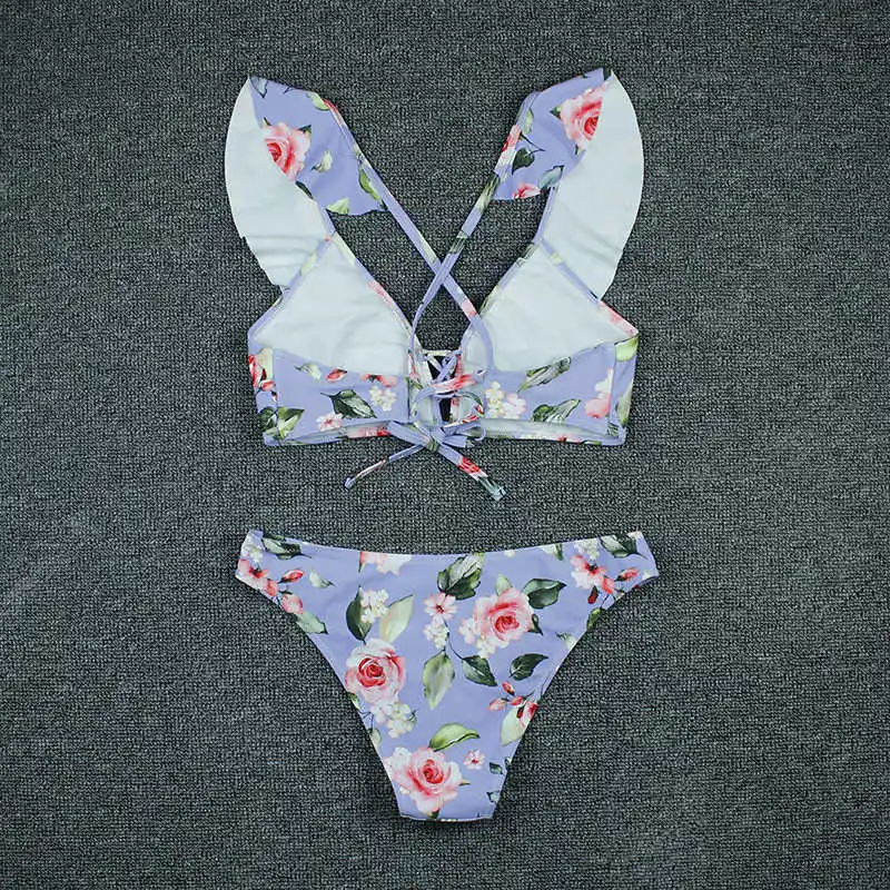 

Sexy Bikini 2021 Swimwear Women Swimsuit Bikini Set New Print Floral Lace Up Bathing Suit Two Piece Set Beachwear Summer