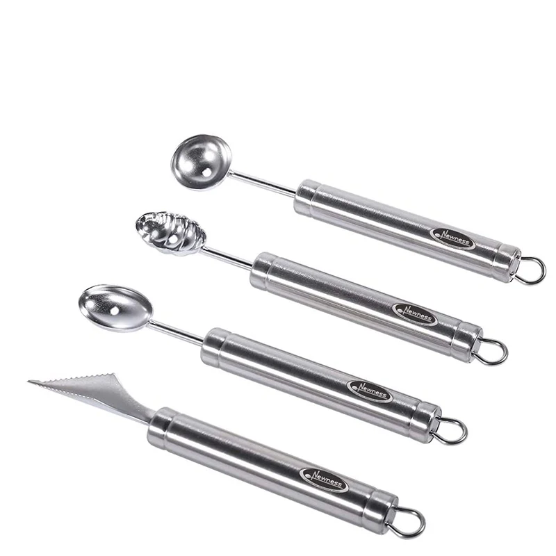 

4 Different Sizes of Stainless Steel Round Spoon Carving Tool for Fruit Fork Picks Set and Vegetable Knives For Home and Kitchen