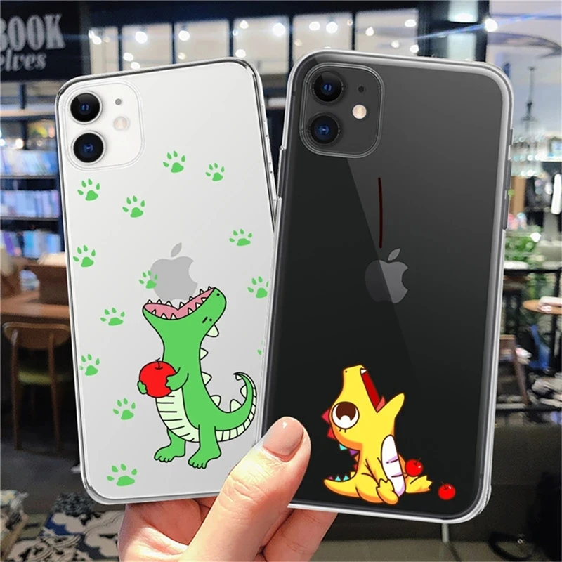

Original Clear Cartoon Dinosaur Case For iPhone 11 13 Pro XS Max 12 Mini 6 6S 7 8 Plus X XR 5S SE2020 Soft Shockproof Back Cover