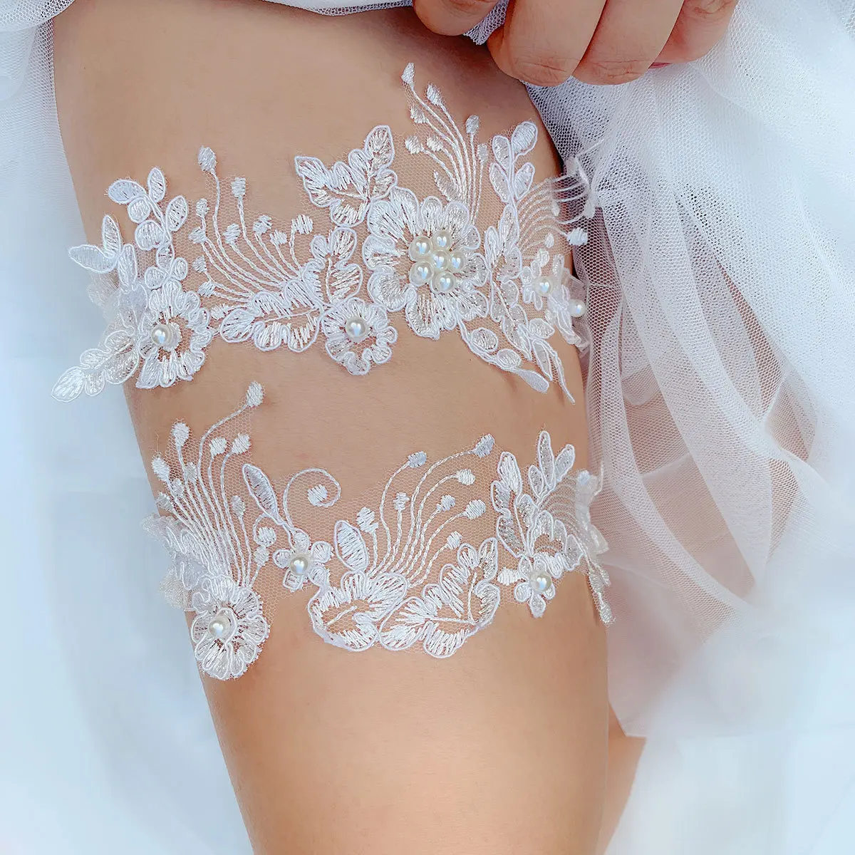 

Wedding Garter White Pearls Sexy Garters Women/Female/Bride Thigh Ring Bridal Lace Leg Ring in Stock