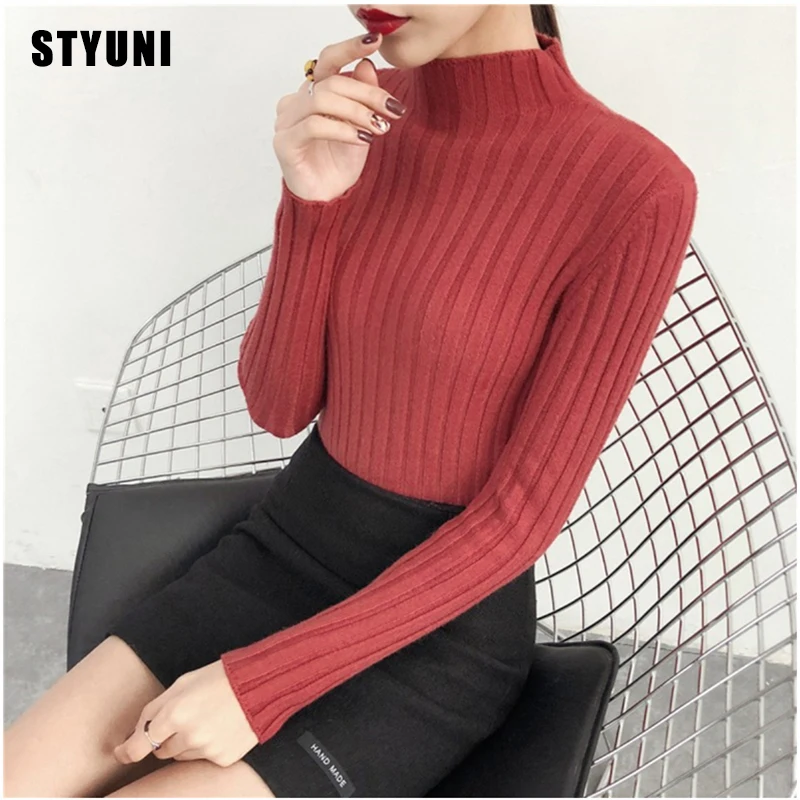 

Korean style sweater women high neck 2020 casual rib knit sweater pure color all-match pullover sweater women