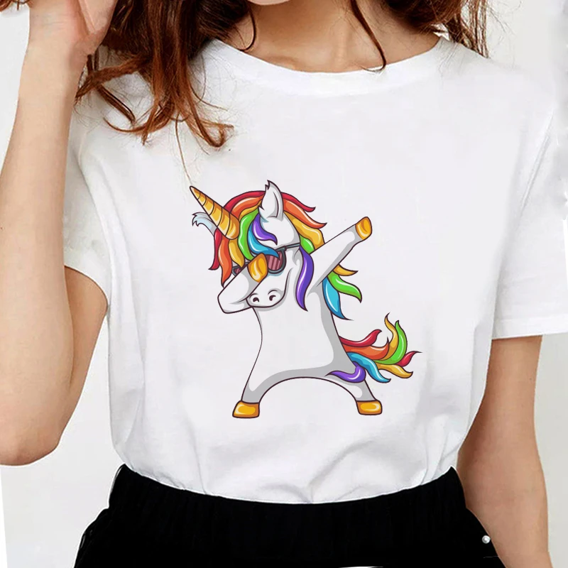 Футболка женская с забавным единорогом модный крутой топ из мягкого хлопка