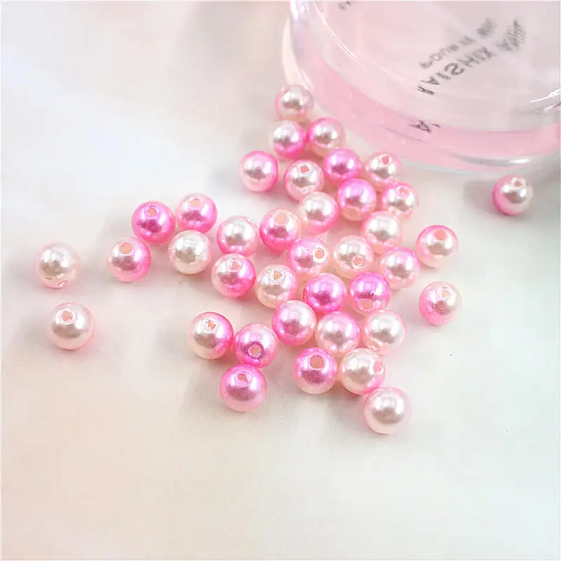 white pink200pcs Модные Разноцветные радужные круглые 8 мм ABS имитация жемчуга два отверстия свободный бисер «сделай сам» 100-200 штук - Цвет: white pink200pcs