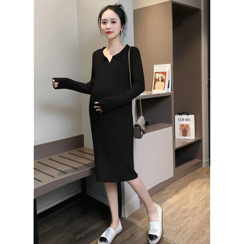 

Autumn Winter Knitted Maternity Dress Elegant Clothes for Pregnant Women Slim Pregnancy Clothing Drop Shipping