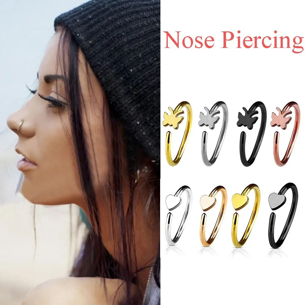 Новая мода из нержавеющей стали с принтом сердце Любовь Бабочка нос для пирсинга