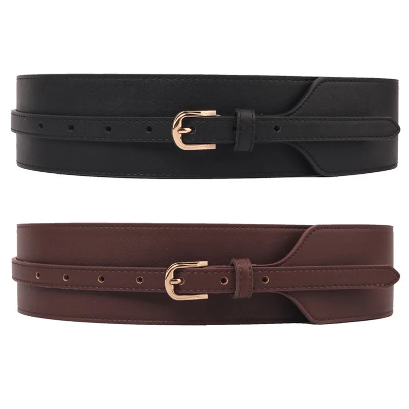 

Пояс из искусственной кожи Женский, модный широкий пояс с пряжкой с язычком, универсальный повседневный черный пояс для пальто, украшение н...