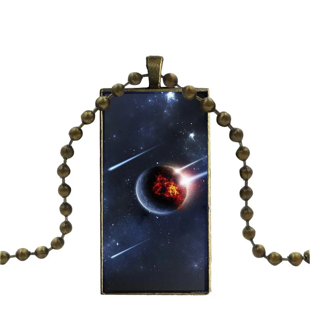 Earth And Space Planets Anti-knock Fashion Glass Cabochon Pendant Rectangle Necklace Choker Jewelry For Unisex Gift | Украшения и