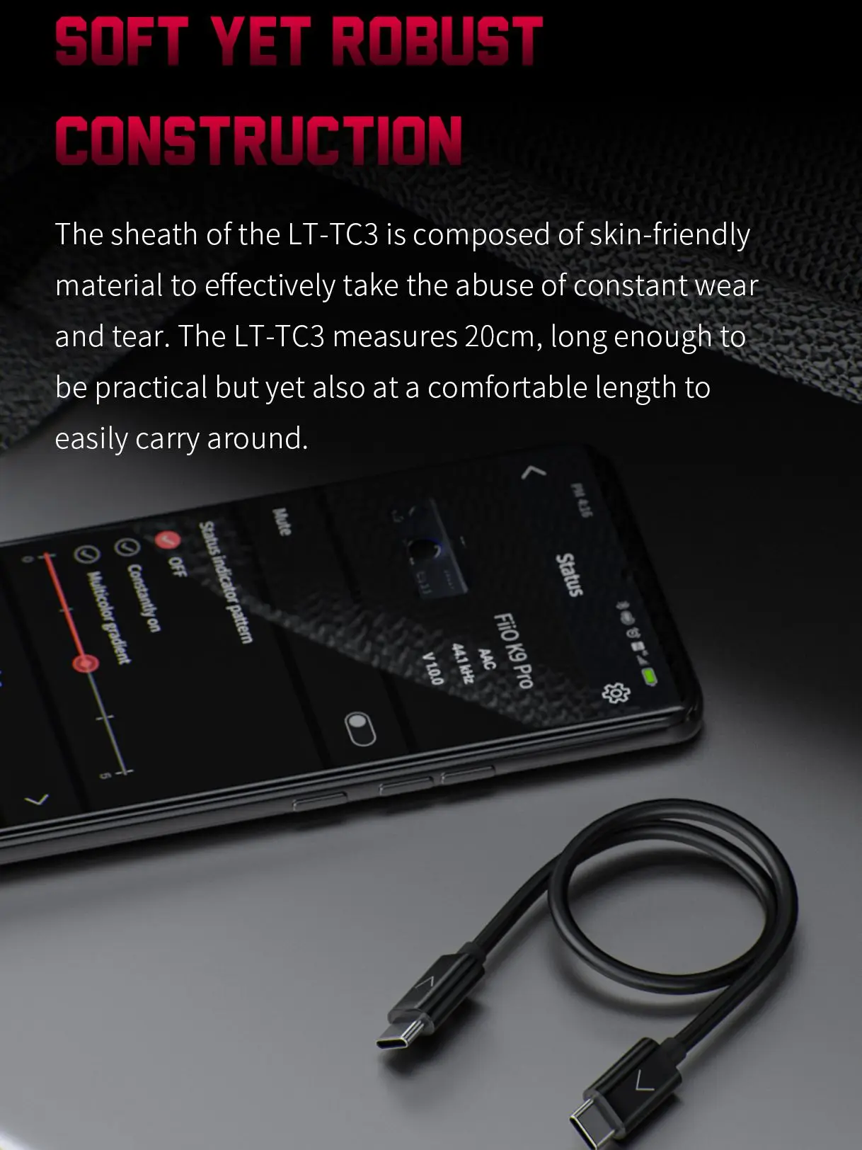 Зарядный кабель FiiO LT-TC3 20 см Type-C на для телефонов Android подключается к музыкальным