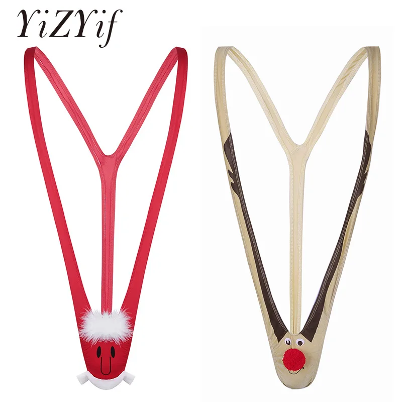 Мужские бикини стринги нижнее белье цельный Рождественский узор Манкини боди