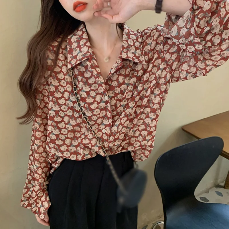 

Chiffon Shirts for women's Spring and Autumn 2020 New long-sleeved t-shirt in red are versatile