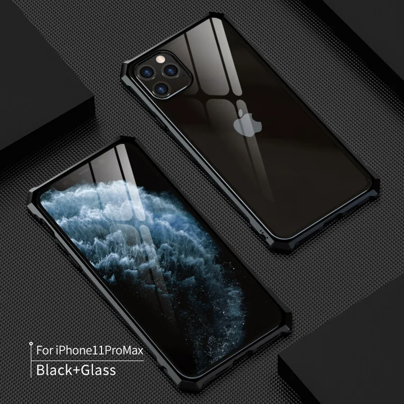 Роскошный металлический корпус для iphone 11 Pro Max, задняя крышка из закаленного стекла для iphone 11 Pro, алюминиевая рамка для iphone 11