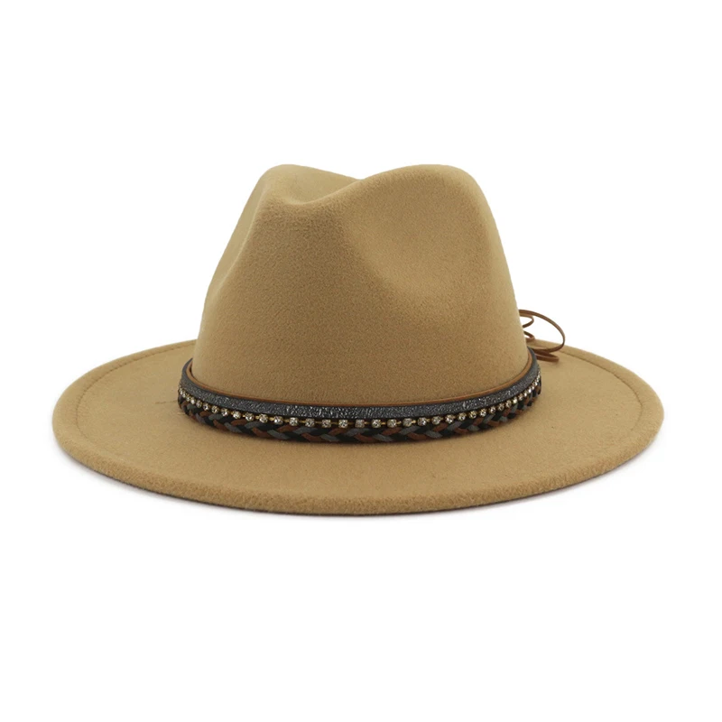 Camel fedora FS Wo Для мужчин s фетровая шляпка шерстяная шляпа Для мужчин шерстяной джазовый Шапки розовый женский Повседневное с большими полями Винтаж; сезон осень; классические фетровая шляпа хаки красные, черные Кепки - Цвет: Camel fedora
