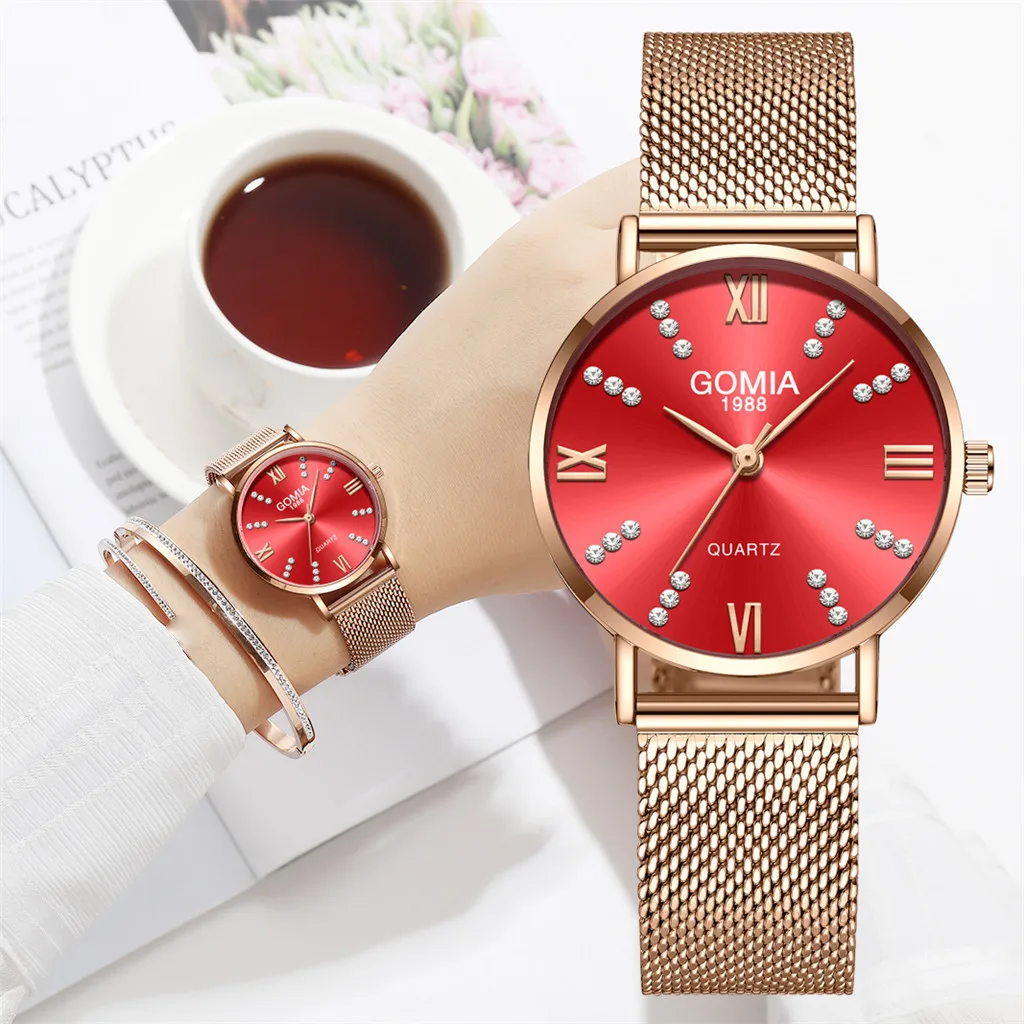 

GOMIA Reloj Mujer Watches Women Luxury Diamond Stainles Steel Mesh Belt Sleek Minimalist Wristwatch Quartz Watch F3