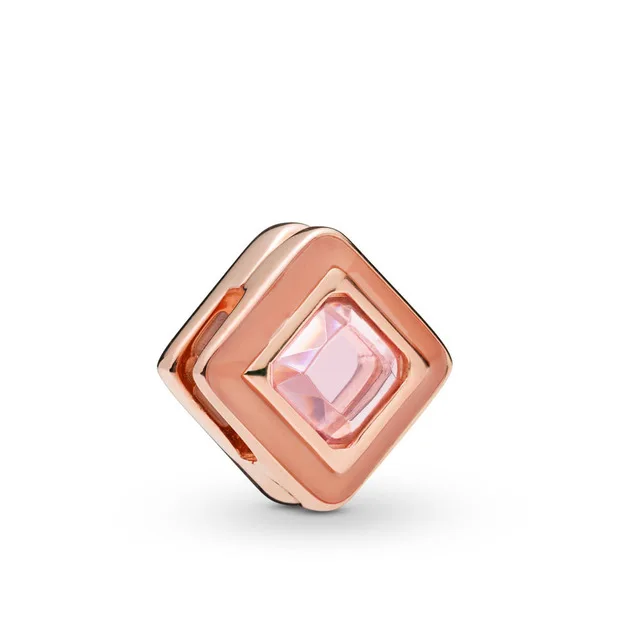 

Pink Quadrilateral Clip 925 Sterling Silver Beads Suitable For Original European Women'S Reflection Bracelet DIY Jewelry