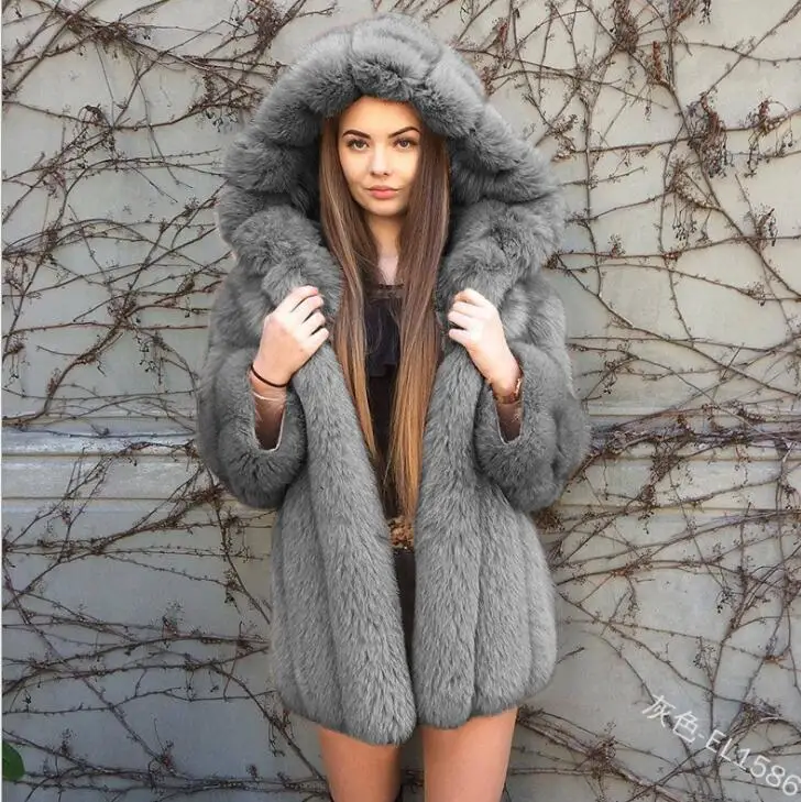 

Hooded Long-sleeved Women's Coat Faux Fur Cotton Thick Coat Large Size Fur Hooded Parker Thick Cotton Coat Women's Coat