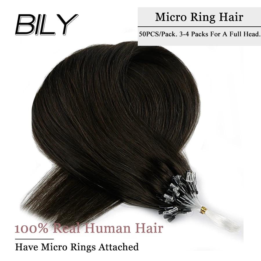BILY Micro Loop 100% натуральные человеческие волосы удлинители прямой аппарат Remy Ring Beads