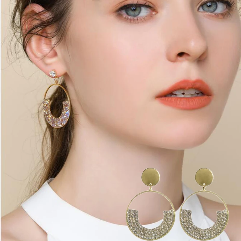 

Shining Diamond Dangle Earrings Luxury Elegant Temperament Style Rhinestone Large Hoop Earrings For Women Girls Fashion Jewelry