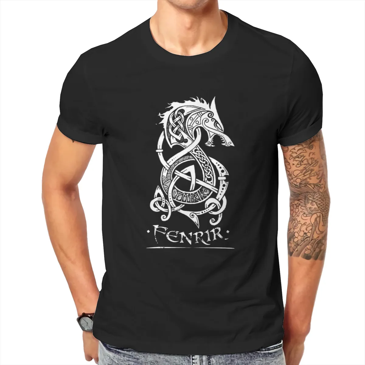 

Fenrir Viking Shield (Grayscale) Vikings Men's short-sleeved t-shirt Funny R339 Top tee Eur Size