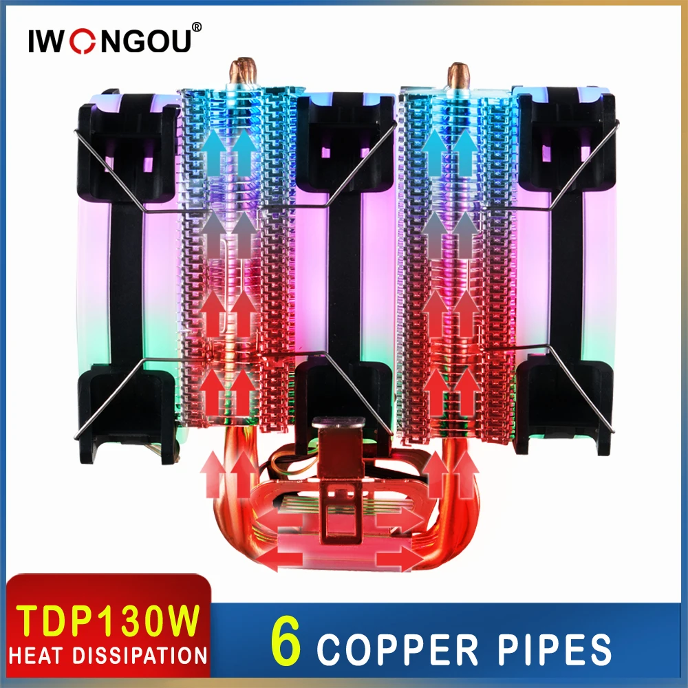 

IWONGOU AIR cooling Fan Double Cpu Cooling Towers For Intel Lga 2011-V3/2011/1366/1151/1150/1155 AMD AM4/AM3+/AM2+