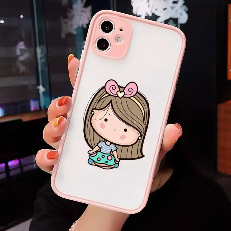 

Cartoon cute girl cat Phone Case matte transparent Candy Color Soft TPU For iphone 7 8 11 12 plus mini x xs xr pro max cover