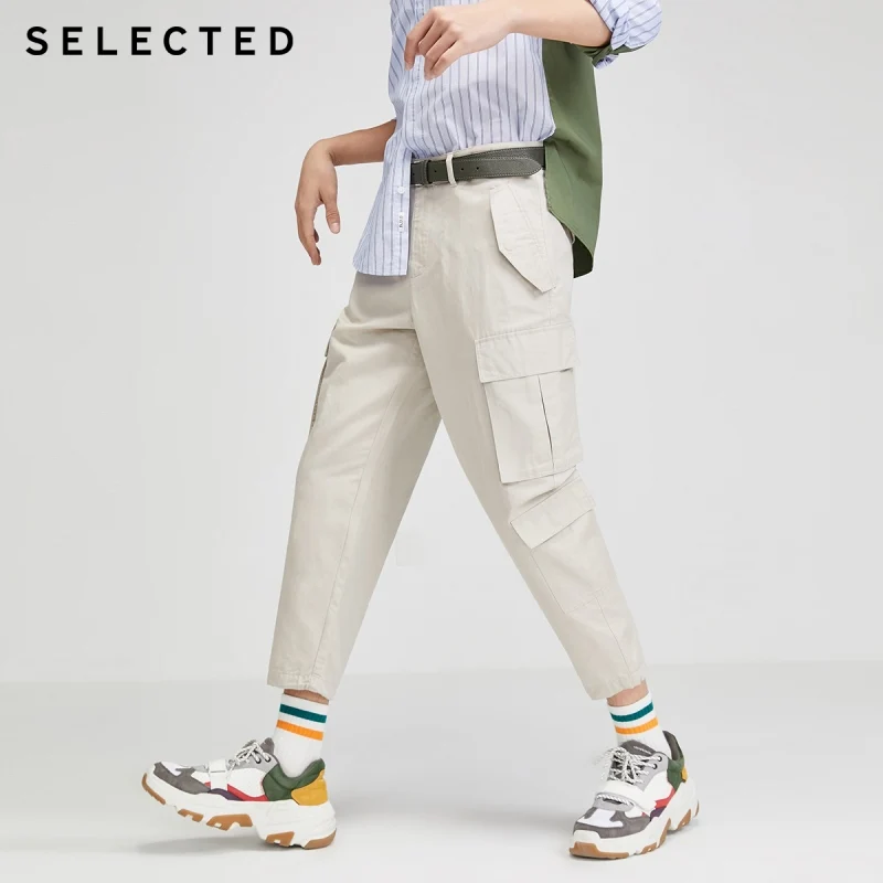 

SELECTED Men Cotton & Linen Pockets Cargo Pants Loose Tapered Cropped Overalls|420214515