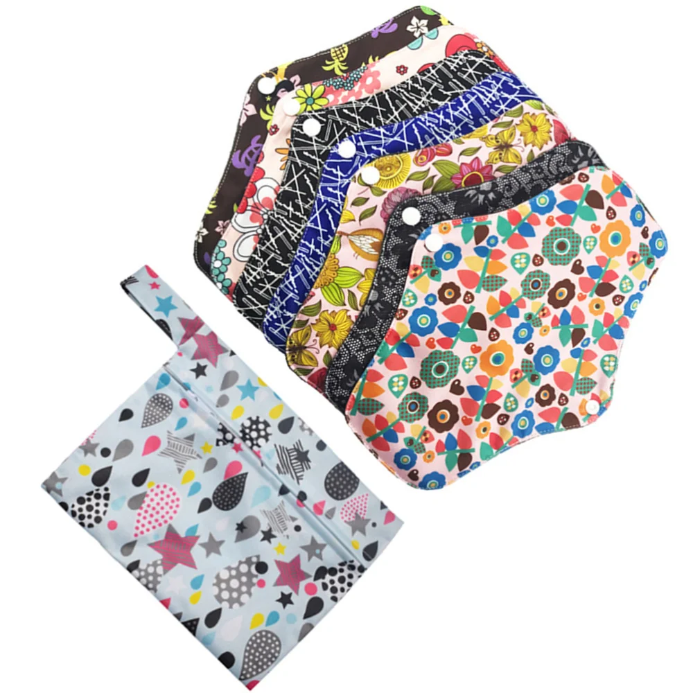 

8Pcs Washable Sanitary Pads Reusable Menstrual Pads Bamboo Charcoal Fiber Nursing Mat Sanitary Towels Napkins (7Pcs Sanitary Pad