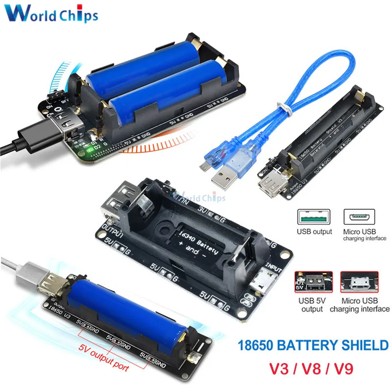 Внешний аккумулятор ESP32 ESP32S 16340 18650, литиевый Защита аккумулятора V3 V8 V9, 5 В/3 А, 3 В/1 А, 3,3 В, 5 В, зарядный модуль с Micro USB, Type-A