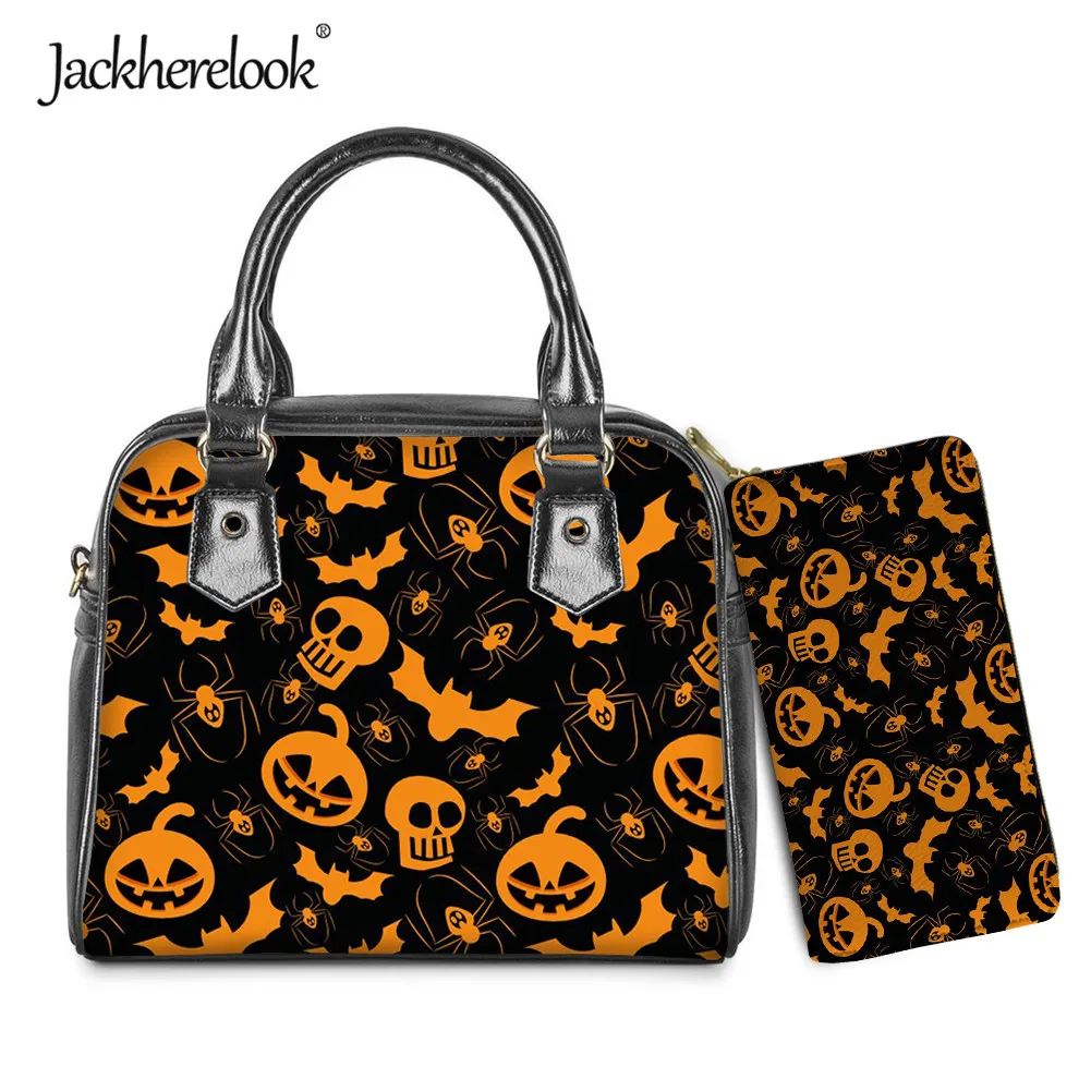Jackherelook Halloween Skull Pattern Female Shoulder Bag Womens Luxury Leather Handbag Wallet 2pcs/Set Coin Purse bolsa feminina