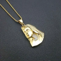hip hop iced out bling virgin mary pendant necklaces gold color stainless steel chains for men women jewelry gift dropshipping