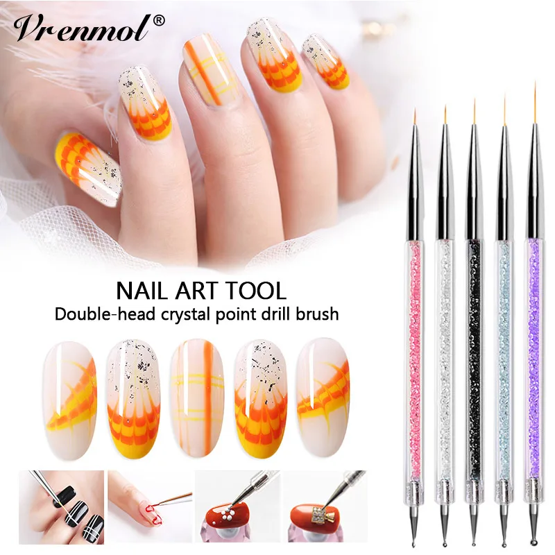 Vrenmol 2 способа двойной Head Dotting Pen UV Gel Schilderen Tekening Кисть для дизайна ногтей Гель лак