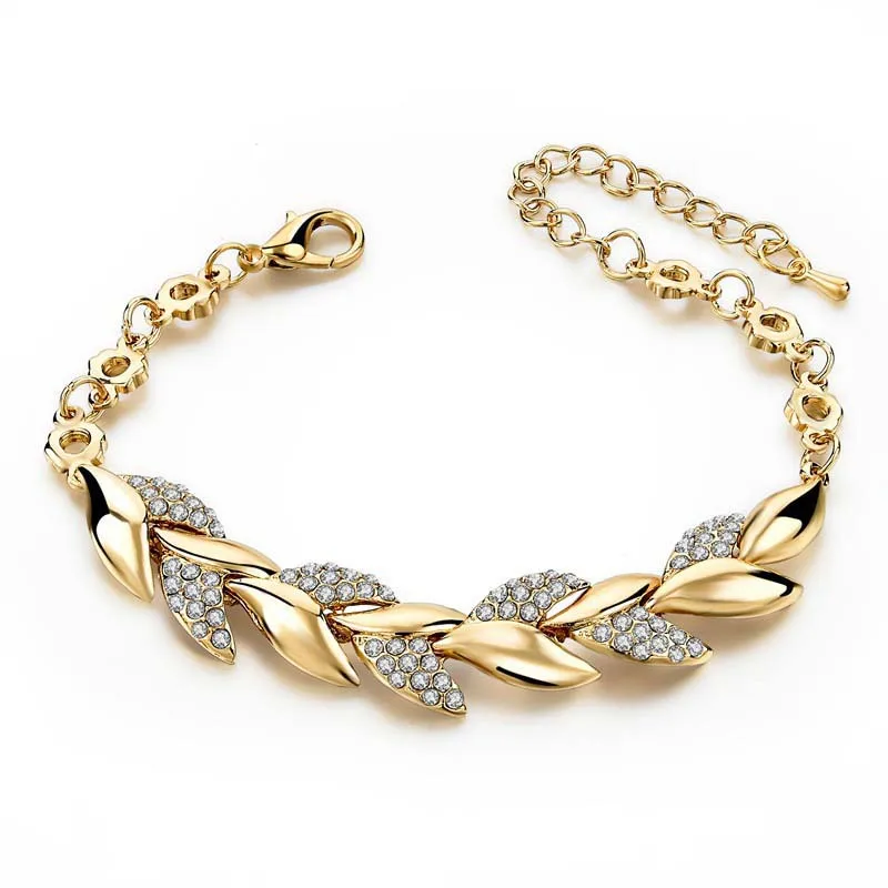 

Golden Leaves Bracelet for Women Adjustable Rhinestone Bracelets Elegant Temperament Bangles Wedding Jewelry Fashion Accessories