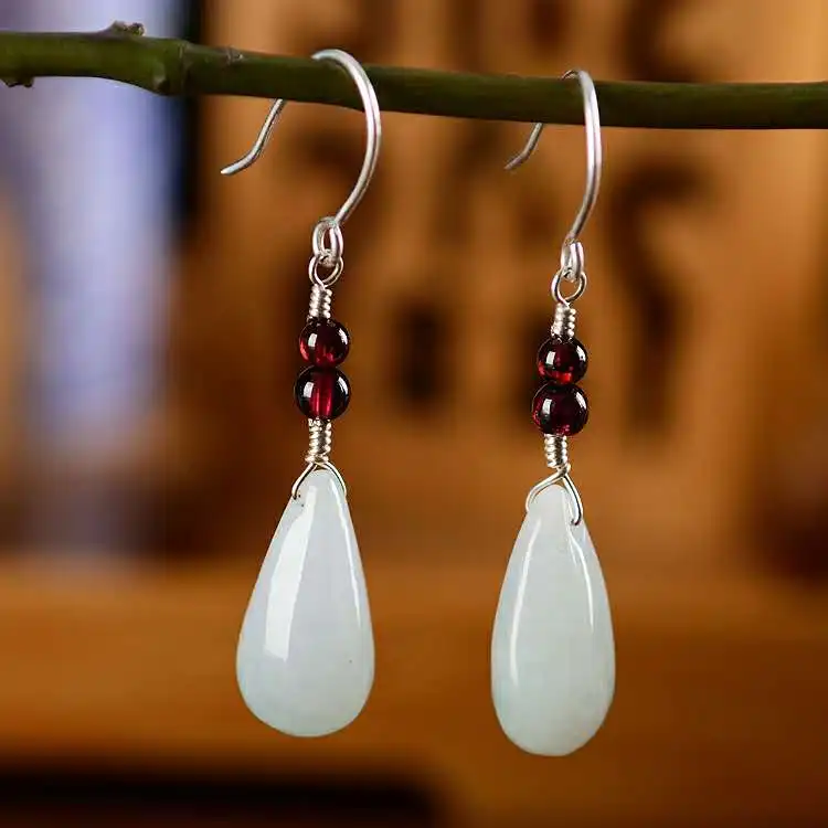 Натуральный нефрит изумруд удача капли воды серьги из бисера Шарм ювелирные