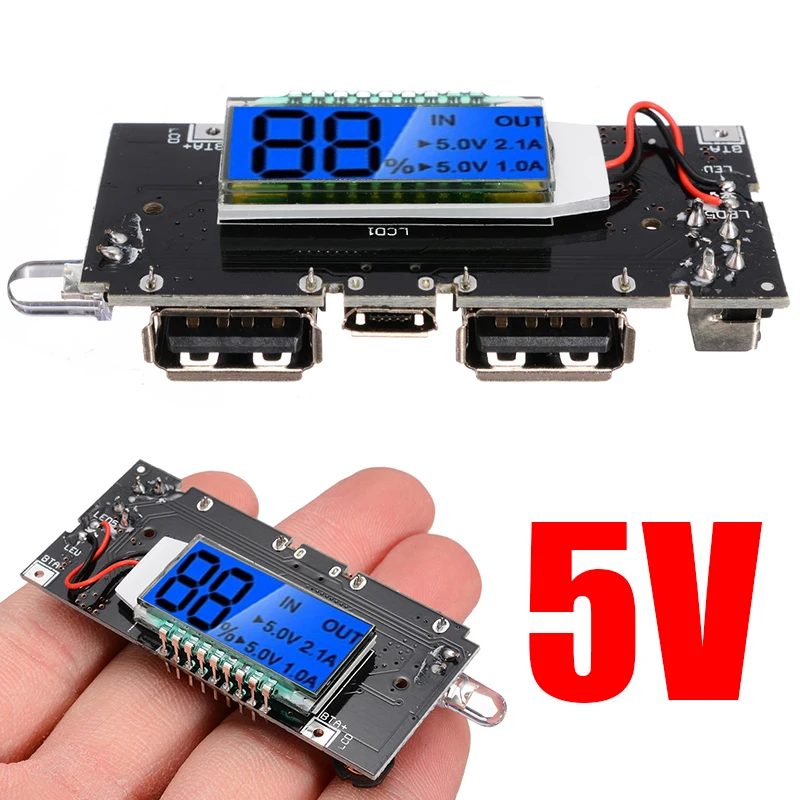 Мобильный Внешний аккумулятор с цифровым дисплеем двойной USB 5 в 1 а 18650 А Замена