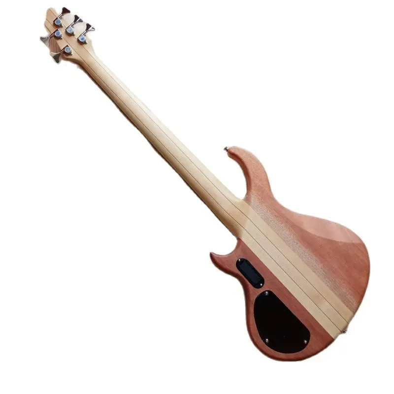 5 saiten fretless neck durch elektrische bass gitarre hickory holz top aktive bass gitarre mit kanada ahorn holz neck free global shipping