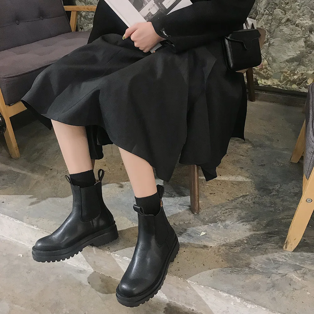 2020 Spring New Black Chelsea Boots Shoes Women Fashion Brand Ladies chunky Ankle Female botas mujer Mid Calf | Обувь