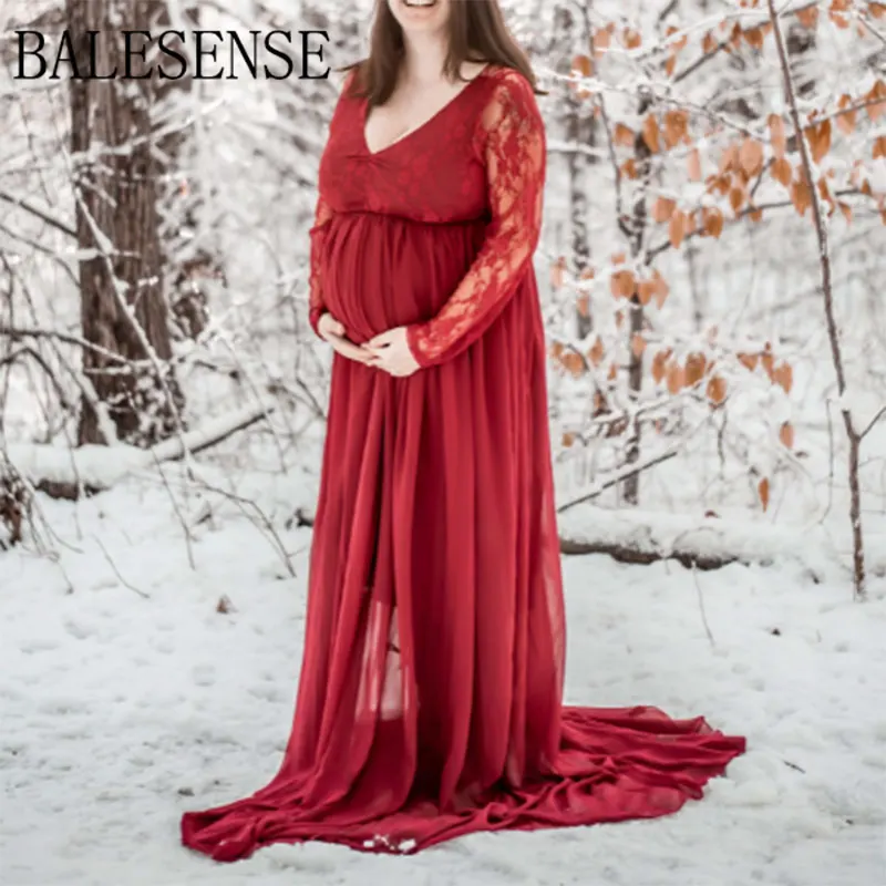 

Sexy Lace Long Sleeve Pregnancy Dress Photography Props Maxi Gown Maternity Dresses For Photo Shoot Pregnant Baby Shower Clothes