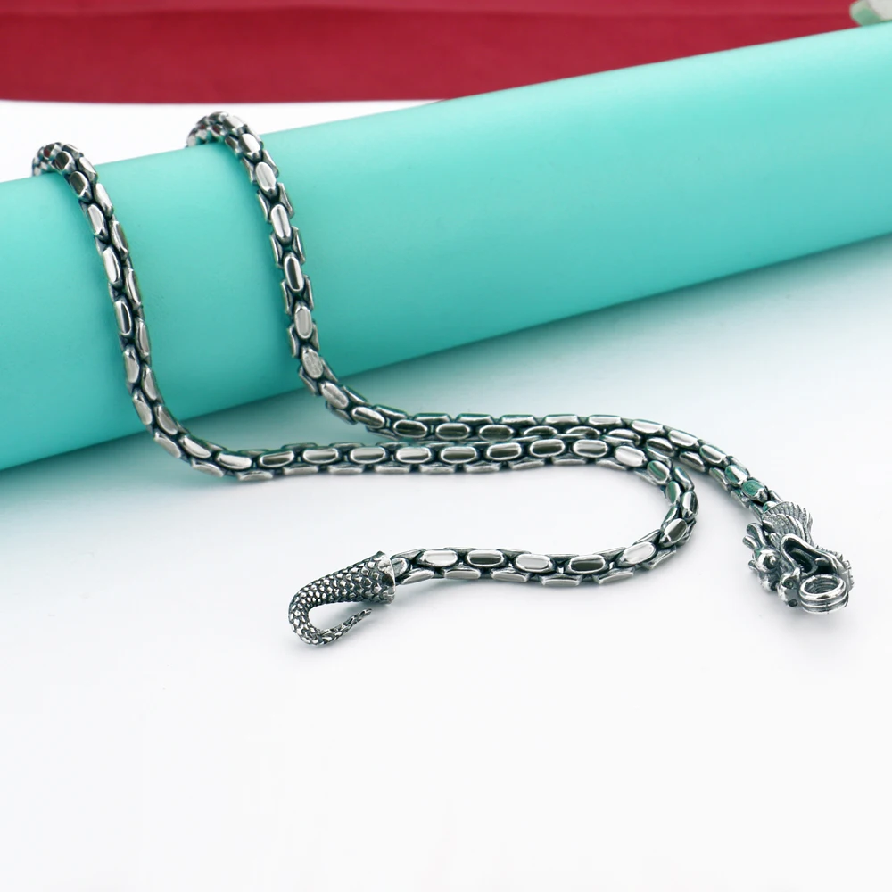 Ожерелье из серебра 925 пробы в этническом стиле цепочка тайского с драконом 56 см