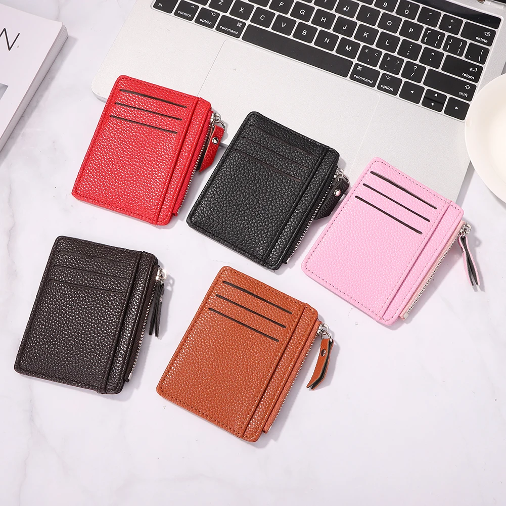 

Men's Wallet Simple Slim PU Leather Coin Purse Zipper Solid Color Litchi Pattern Business Men Top Quality Brand Card Holder